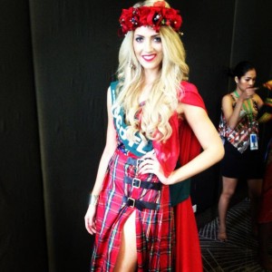 Kiera Kingsman is Miss Earth Scotland 2013. She was proud to wear head piece that I made for her which using a piece of matching tartan.